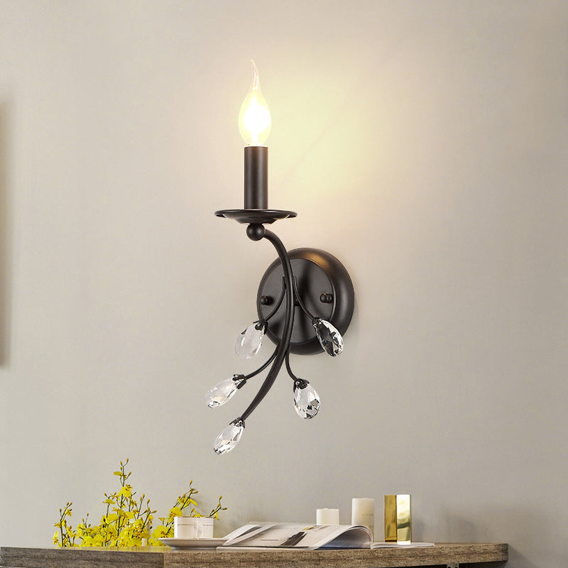 Frendorf | Enkel-Lamp Kaars Wandlamp Boerderij Zwarte Metaal Wandlicht met Crystal Tak