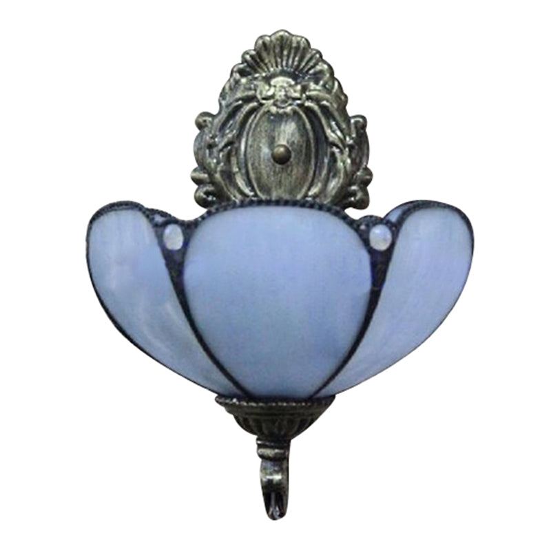 Frendorf | Vintage Dome Wandlamp Verlichting Gekleurd Glas 1 Licht Wandmontage Licht in Geel/Blauw
