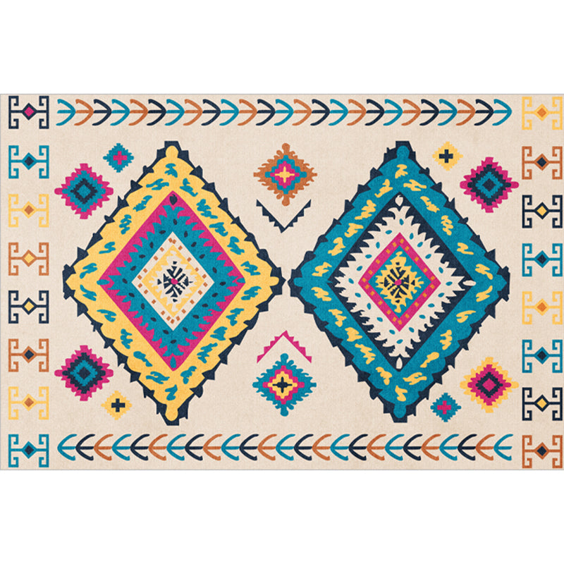 Bohemian Wohnzimmer Teppich Mehrfarbig Geometrischer Teppich Polypropylen Fleckenresistent Rutschfeste Rückseite Waschbarer Teppich