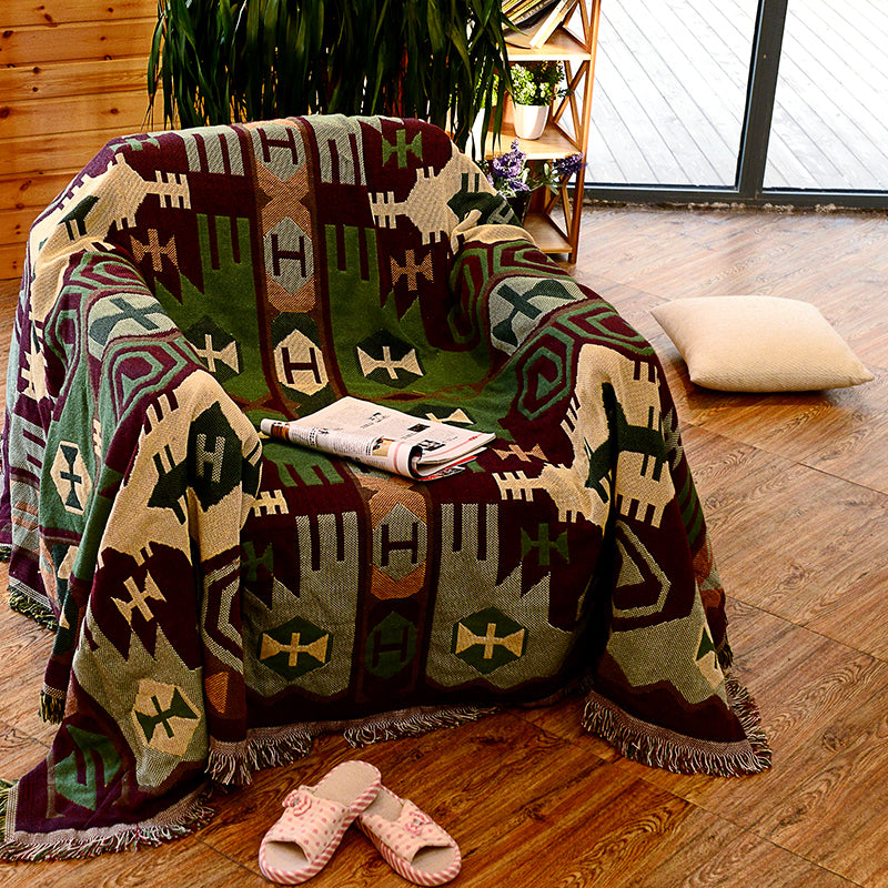 Retro Country Style Teppich Grün Geometrisches Weben Teppich Haustierfreundlicher Teppich für Wohnzimmer