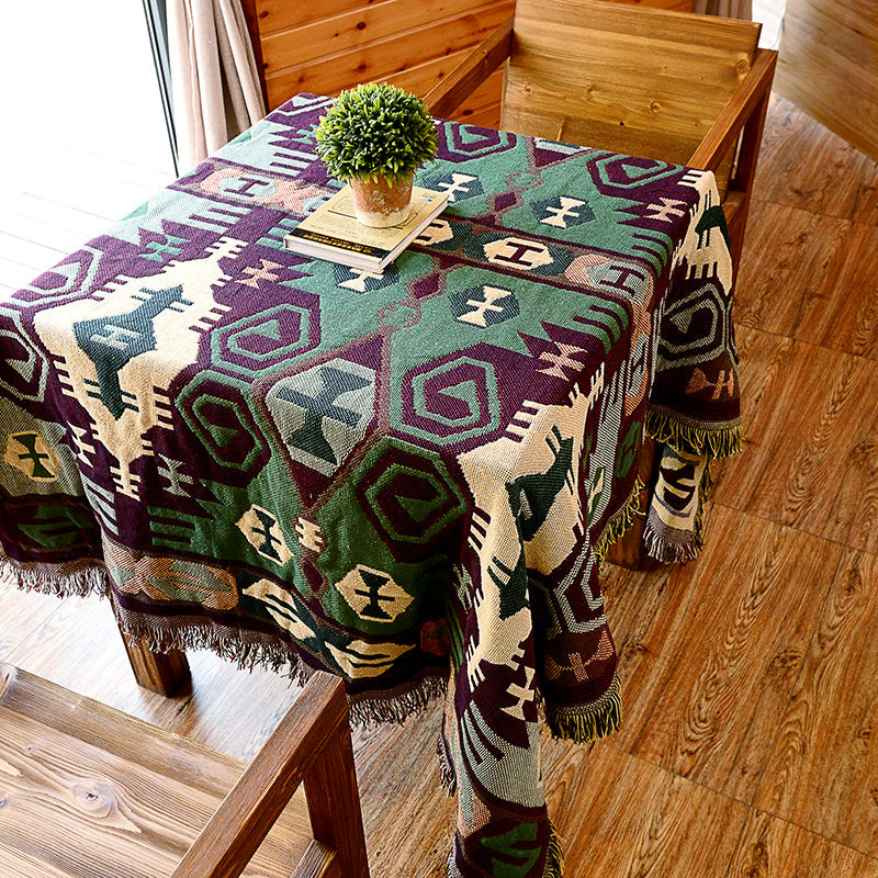 Retro Country Style Teppich Grün Geometrisches Weben Teppich Haustierfreundlicher Teppich für Wohnzimmer
