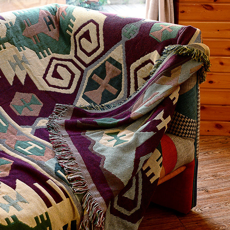 Retro Country Style Teppich Grün Geometrisches Weben Teppich Haustierfreundlicher Teppich für Wohnzimmer