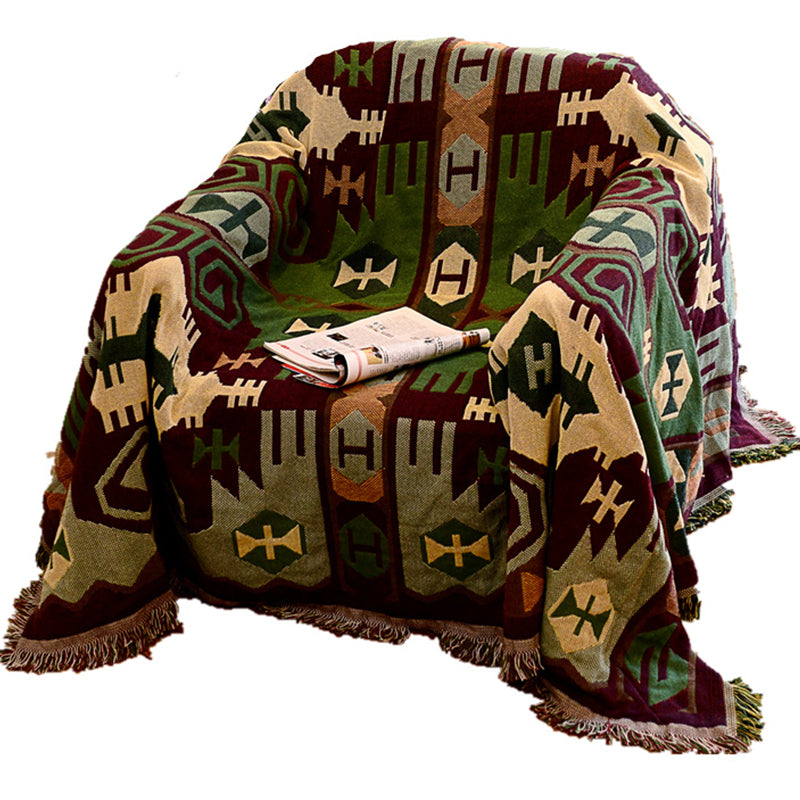 Retro Country Style Teppich Grün Geometrisches Weben Teppich Haustierfreundlicher Teppich für Wohnzimmer