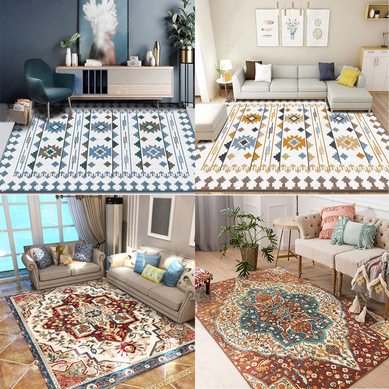 Frendorf | Rustikale Tribal Muster Teppich Multi Farben Bohemia Teppich Polyester Waschbar Rutschfeste Rückseite Haustierfreundlicher Teppich für Zuhause