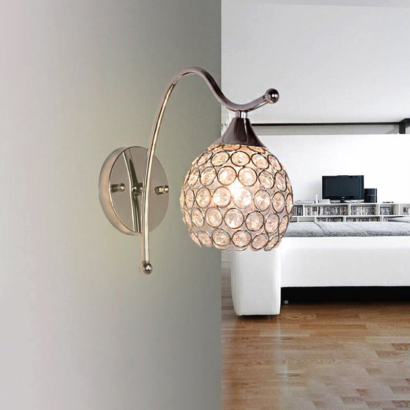 Frendorf | Dome Wandleuchte Modern Kristall 1 Licht Flur Wandmontierte Leuchte mit Chrom Rückplatte