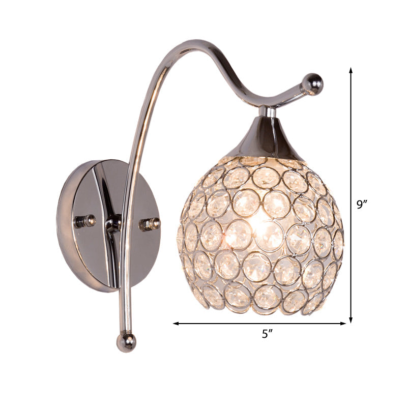 Frendorf | Dome Wandleuchte Modern Kristall 1 Licht Flur Wandmontierte Leuchte mit Chrom Rückplatte