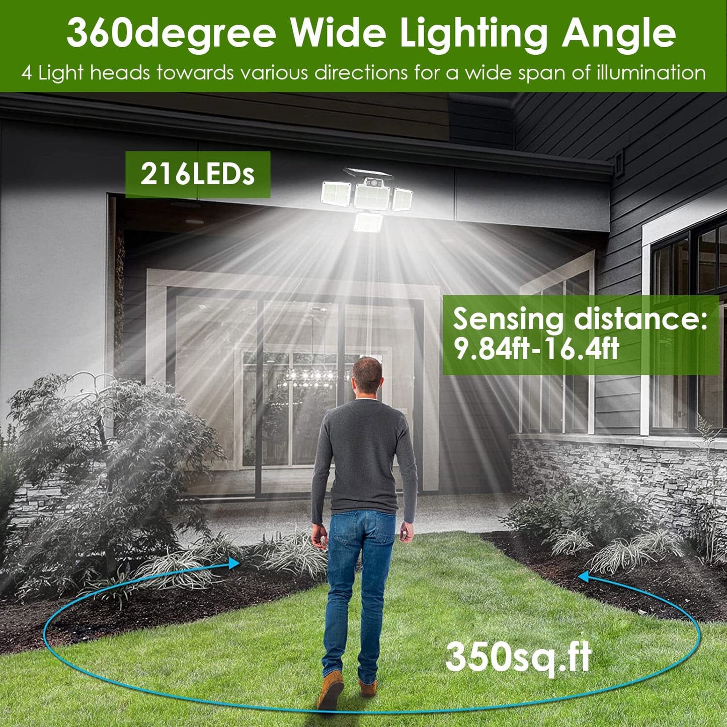 Frendorf | 216 LEDs Solar Außenleuchte Bewegungsmelder Sicherheitsdrahtlampe