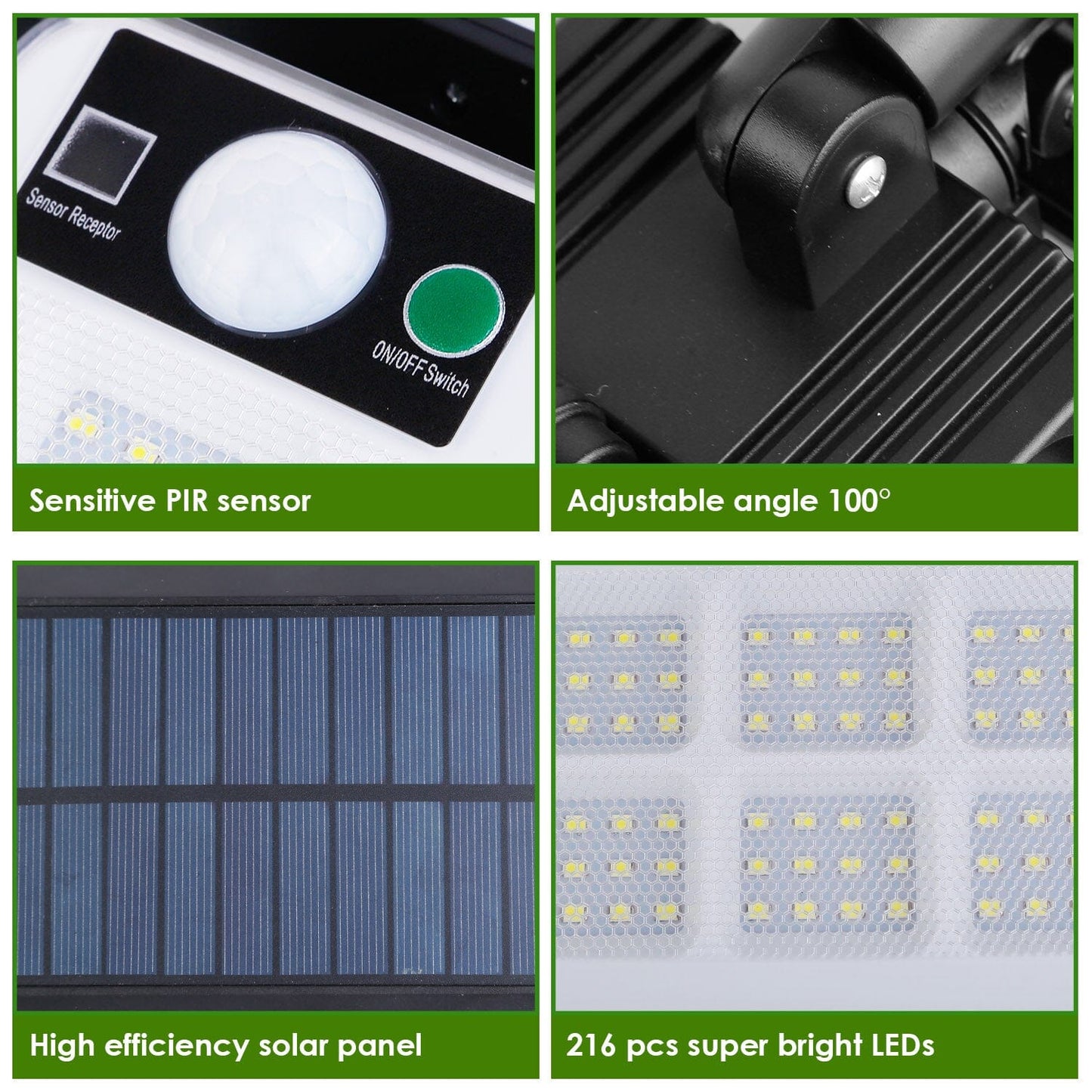 Frendorf | 216 LEDs Solar Außenleuchte Bewegungsmelder Sicherheitsdrahtlampe