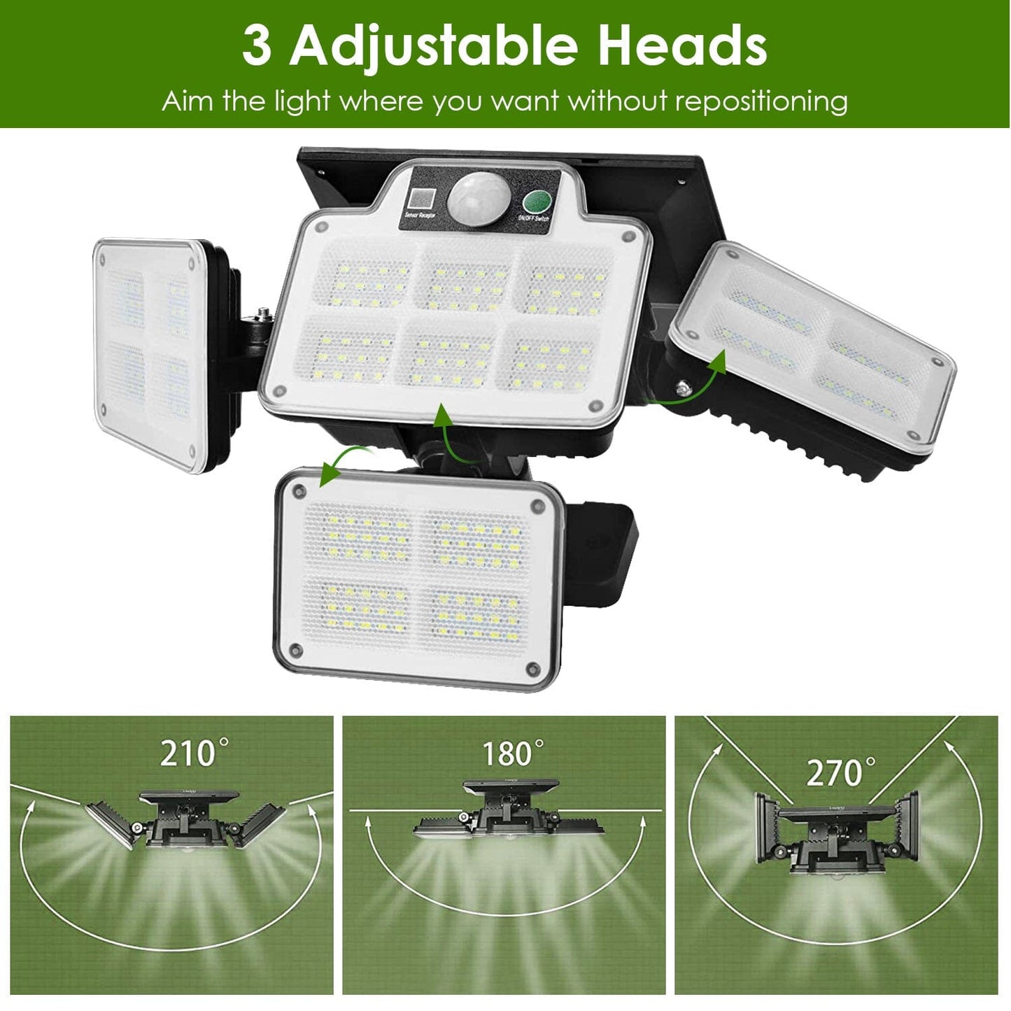 Frendorf | 216 LEDs Solar Außenleuchte Bewegungsmelder Sicherheitsdrahtlampe