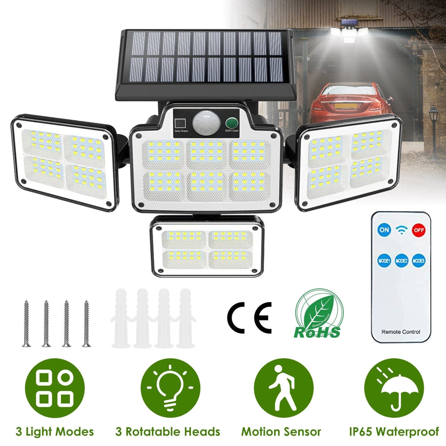 Frendorf | 216 LEDs Solar Außenleuchte Bewegungsmelder Sicherheitsdrahtlampe