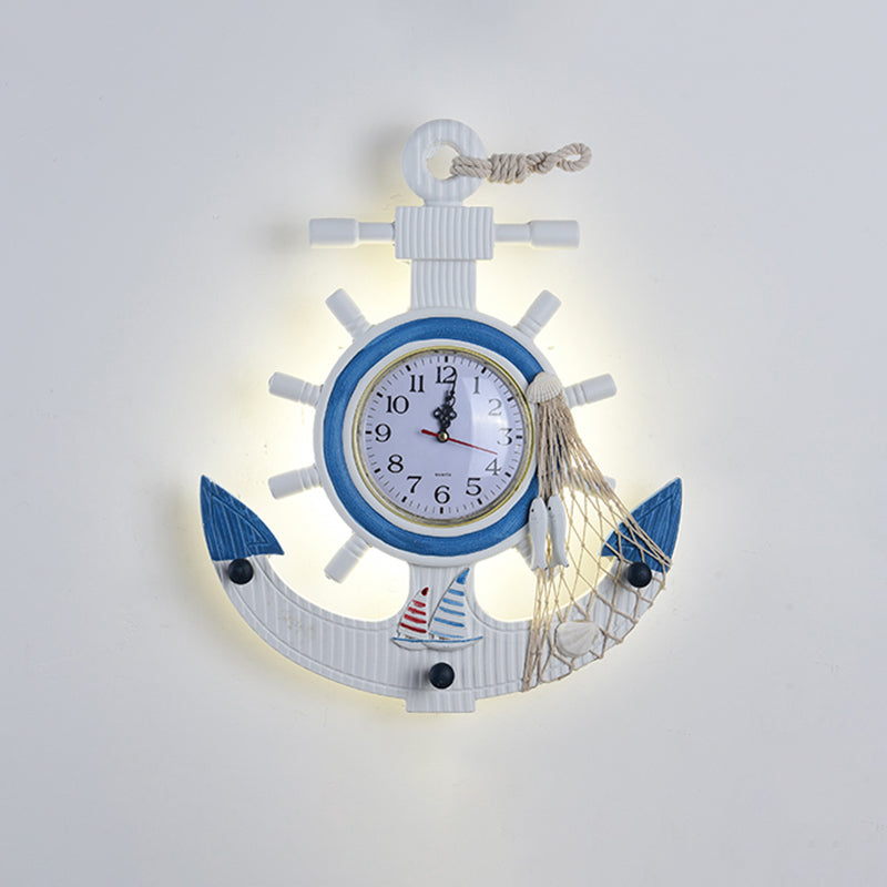 Zeitgenössische Ankerförmige Wandlampe Holz Kinderzimmer LED Uhr Wandmontierte Lampe in Blau