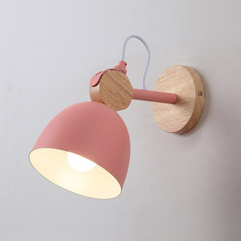 Frendorf | Eenvoudige Bel Wandlamp Bevestiging Metaal Enkele Lamp Slaapkamer Wandgemonteerde Lamp met Cirkel Houten Achterplaat