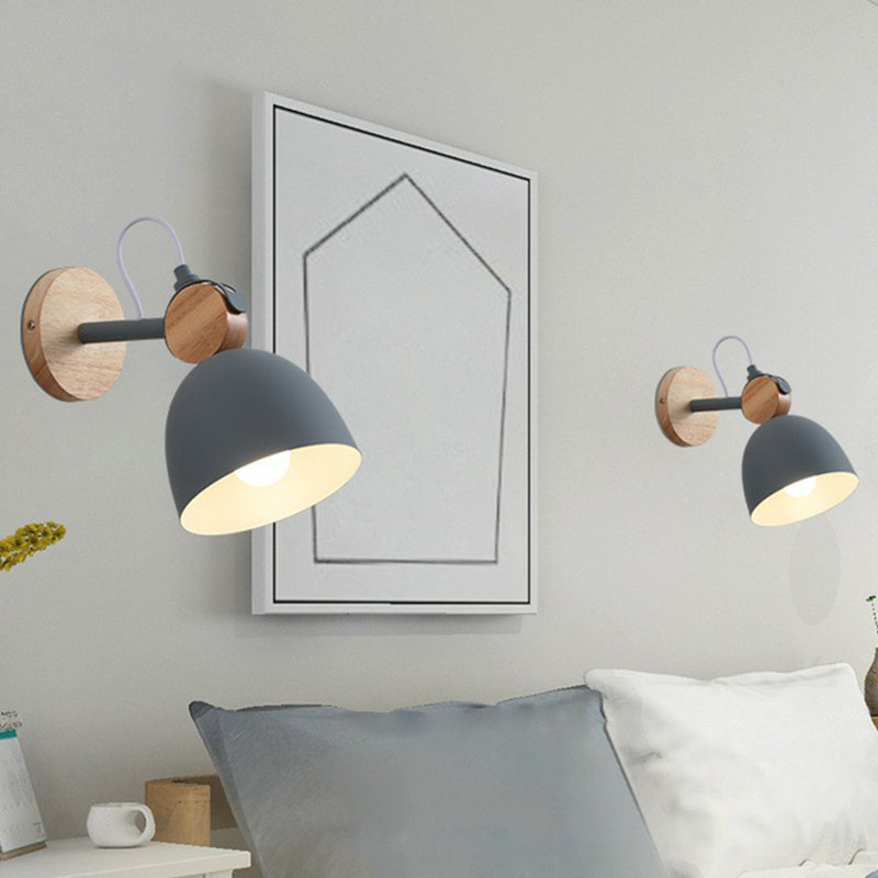 Frendorf | Eenvoudige Bel Wandlamp Bevestiging Metaal Enkele Lamp Slaapkamer Wandgemonteerde Lamp met Cirkel Houten Achterplaat
