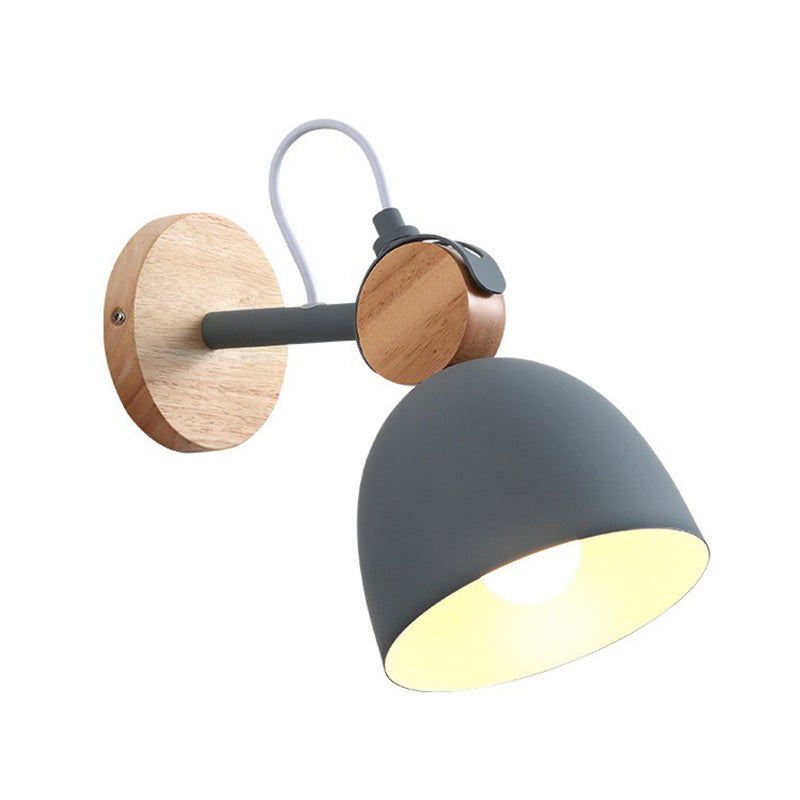 Frendorf | Eenvoudige Bel Wandlamp Bevestiging Metaal Enkele Lamp Slaapkamer Wandgemonteerde Lamp met Cirkel Houten Achterplaat
