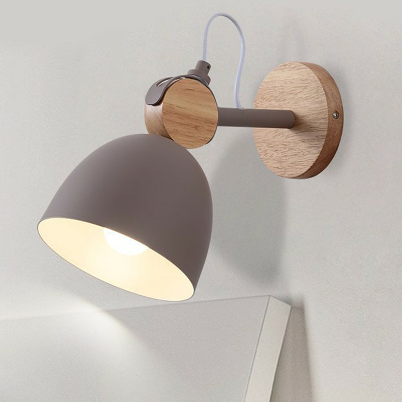 Frendorf | Eenvoudige Bel Wandlamp Bevestiging Metaal Enkele Lamp Slaapkamer Wandgemonteerde Lamp met Cirkel Houten Achterplaat