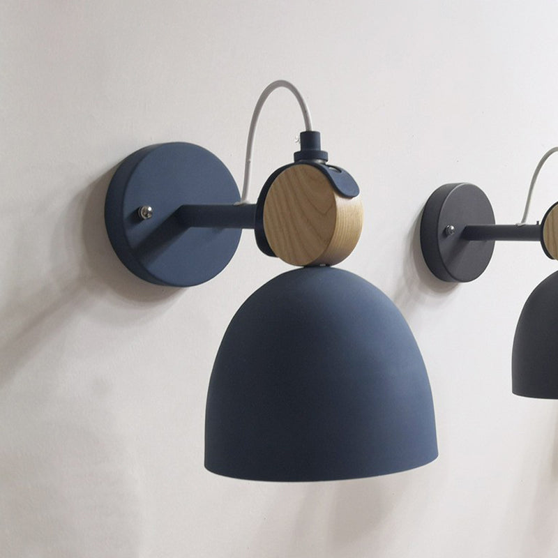 Frendorf | Eenvoudige Bel Wandlamp Bevestiging Metaal Enkele Lamp Slaapkamer Wandgemonteerde Lamp met Cirkel Houten Achterplaat