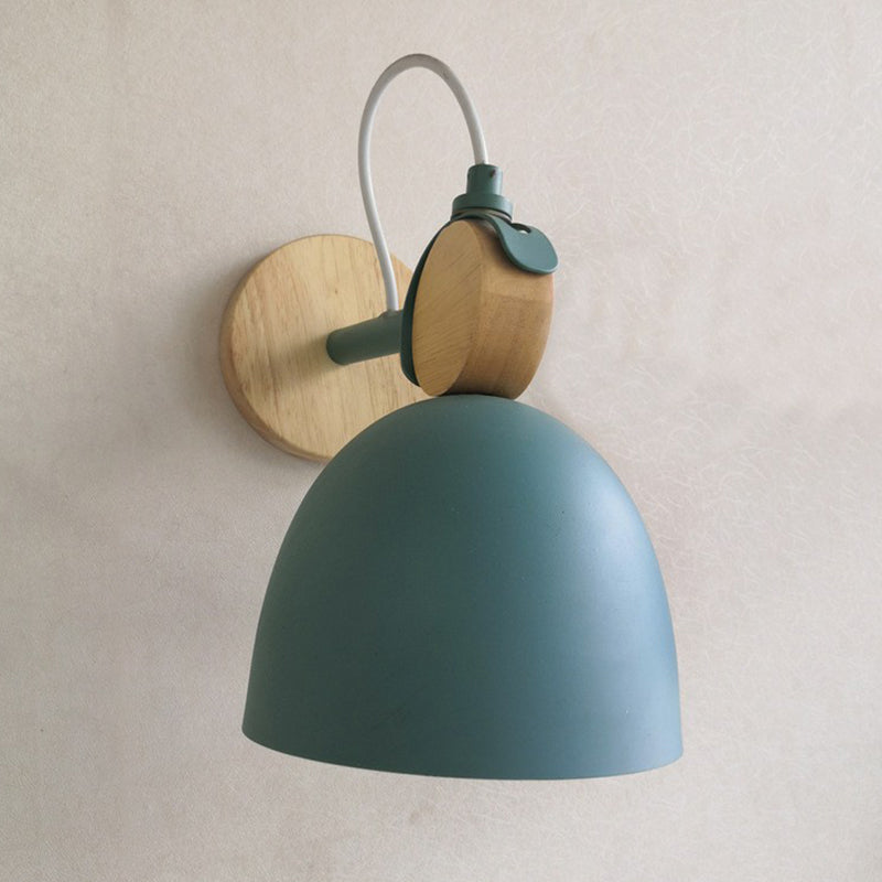 Frendorf | Eenvoudige Bel Wandlamp Bevestiging Metaal Enkele Lamp Slaapkamer Wandgemonteerde Lamp met Cirkel Houten Achterplaat