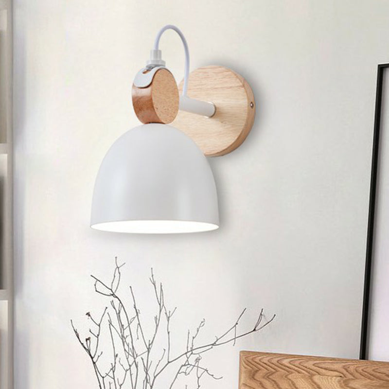 Frendorf | Eenvoudige Bel Wandlamp Bevestiging Metaal Enkele Lamp Slaapkamer Wandgemonteerde Lamp met Cirkel Houten Achterplaat