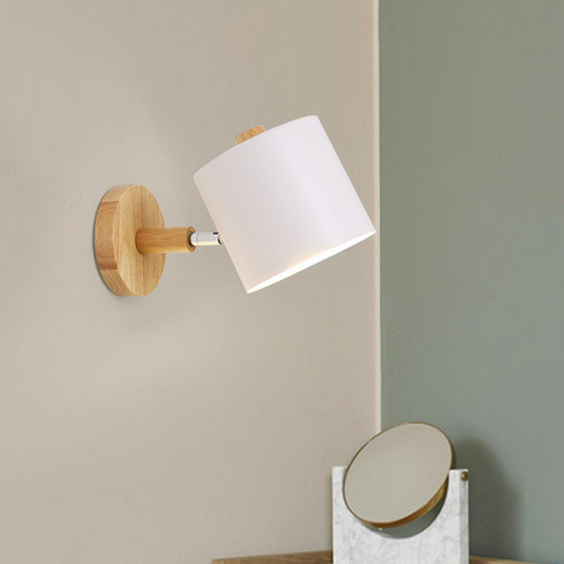 Frendorf | Metallic Swivel Shade Wandleuchte Macaron 1 Glühbirne Schlafzimmer Wandleuchte aus Holz