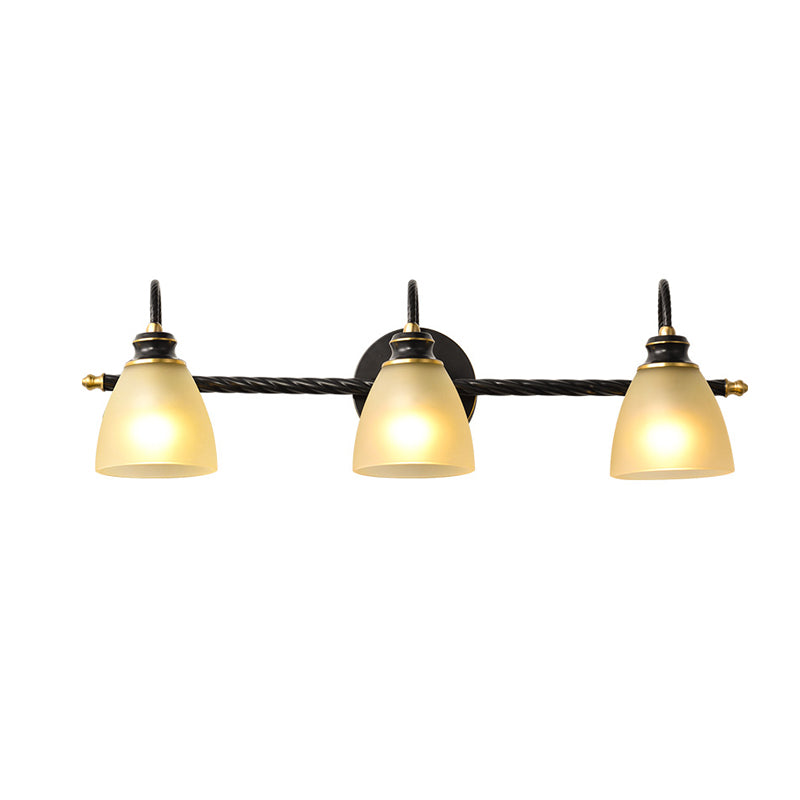 Frendorf | 2/3 Lichten Vanity Lamp Traditionele Bel Frosted Glas Wandlamp in Zwart voor Badkamer