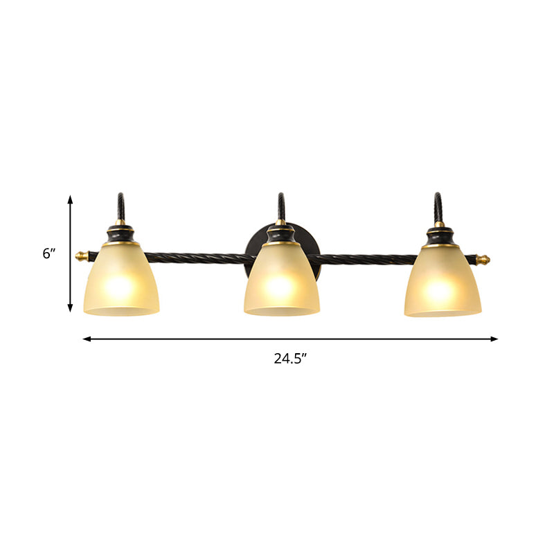 Frendorf | 2/3 Lichten Vanity Lamp Traditionele Bel Frosted Glas Wandlamp in Zwart voor Badkamer