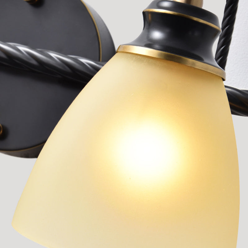 Frendorf | 2/3 Lichten Vanity Lamp Traditionele Bel Frosted Glas Wandlamp in Zwart voor Badkamer