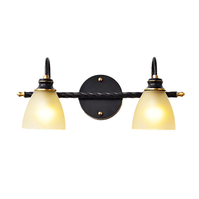 Frendorf | 2/3 Lichten Vanity Lamp Traditionele Bel Frosted Glas Wandlamp in Zwart voor Badkamer