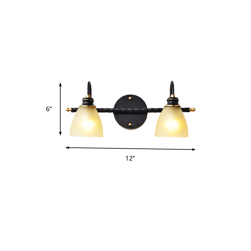 Frendorf | 2/3 Lichten Vanity Lamp Traditionele Bel Frosted Glas Wandlamp in Zwart voor Badkamer