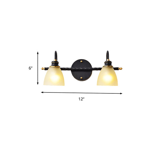 Frendorf | 2/3 Lichten Vanity Lamp Traditionele Bel Frosted Glas Wandlamp in Zwart voor Badkamer
