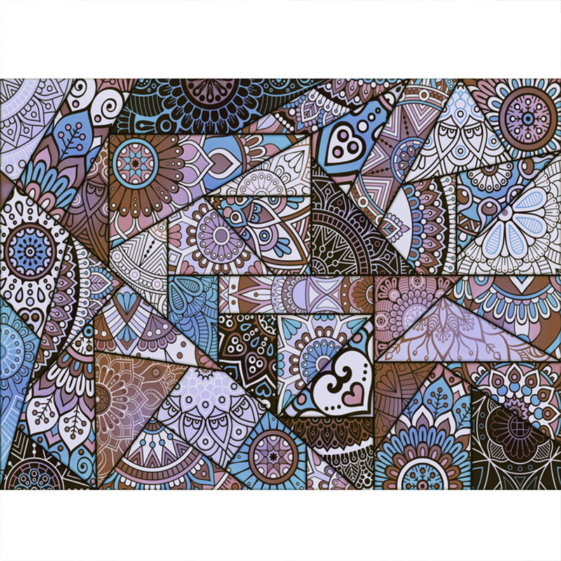 Frendorf | Bohemian Mosaik Fliesenmuster Teppich Mehrfarben Polypropylen Teppich Fleckenbeständig Waschbar Rutschfeste Rückseite Teppich für Wohnkultur