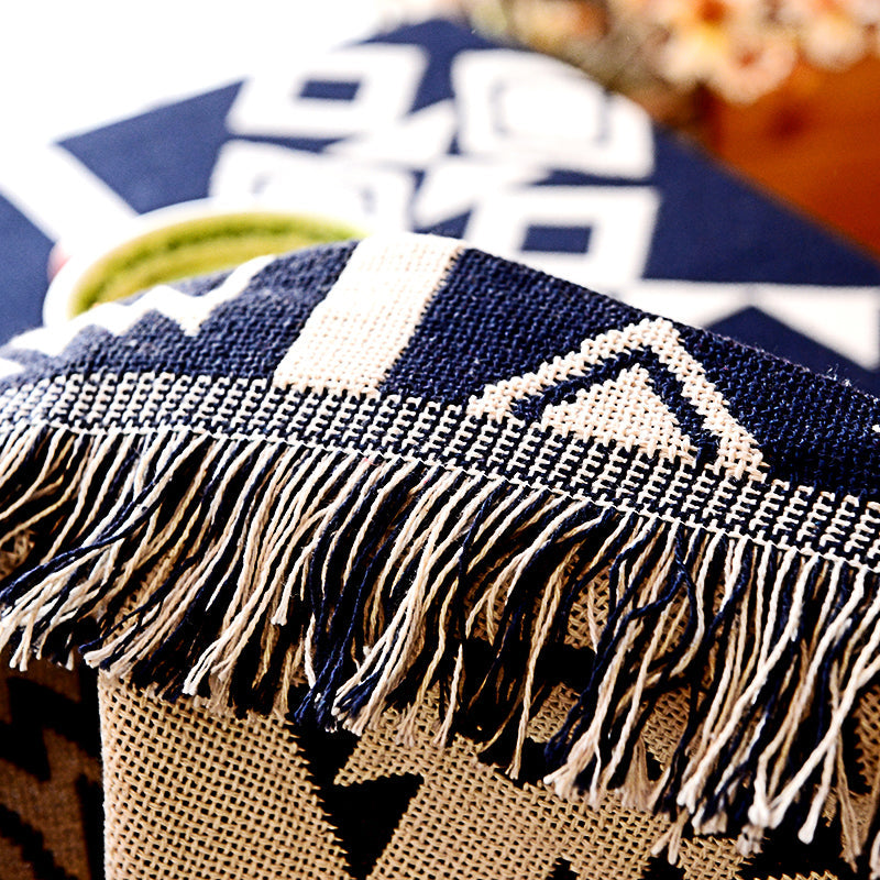 Frendorf | Blau und Weiße Boho Teppich Synthetik Geometrisches Druck Teppich Fransen-Besetzter Teppich für Esszimmer