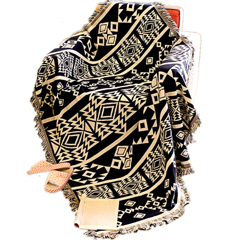 Frendorf | Blau und Weiße Boho Teppich Synthetik Geometrisches Druck Teppich Fransen-Besetzter Teppich für Esszimmer