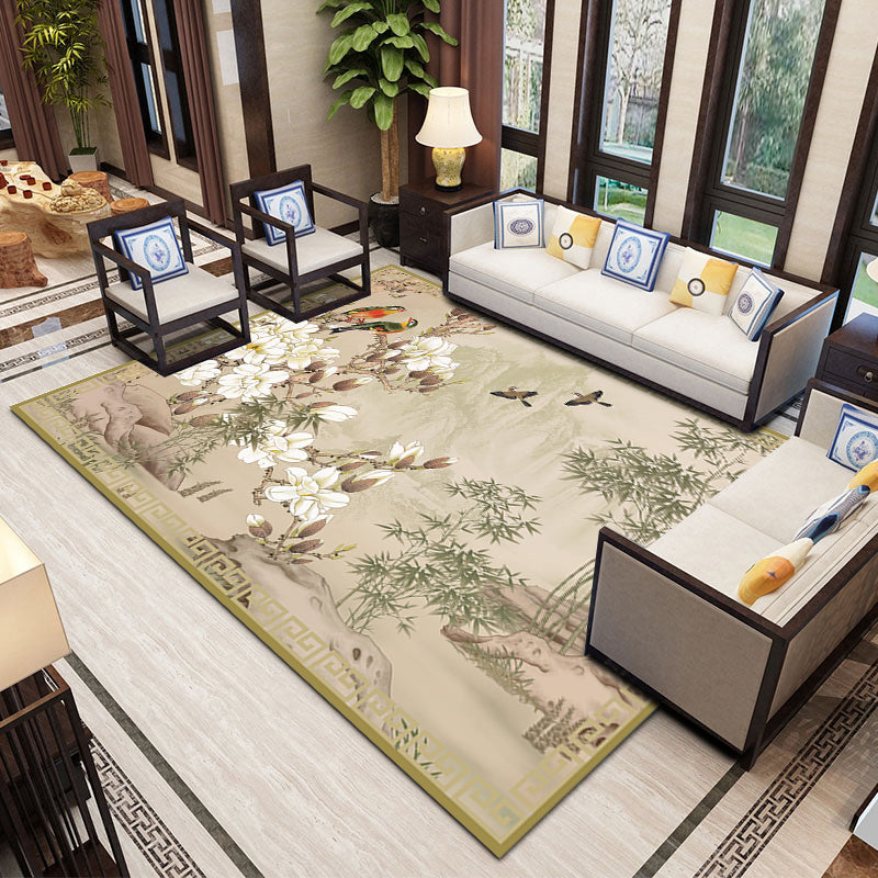 Frendorf | Chinese Landscape Drawing Print Teppich Mehrfarbig Polyester Teppich Rutschfest Haustierfreundlich Fleckenresistent Teppich für Lounge