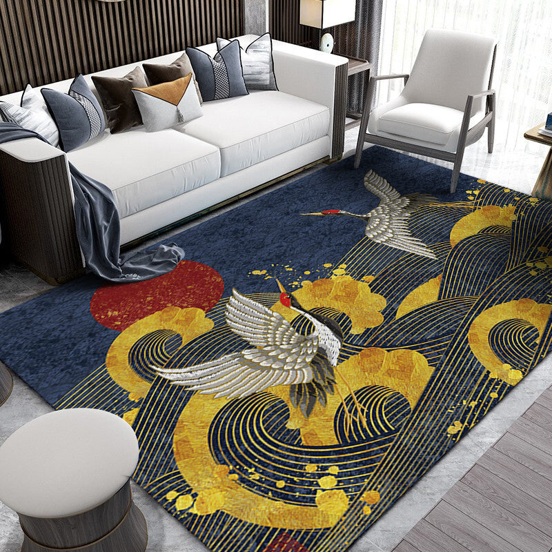 Frendorf | Chinese Landscape Drawing Print Teppich Mehrfarbig Polyester Teppich Rutschfest Haustierfreundlich Fleckenresistent Teppich für Lounge