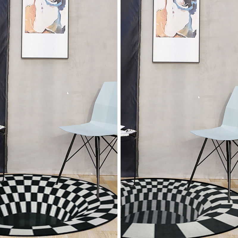 Creepy Hole 3D Illusion Teppich Schwarz und Weiß Moderner Teppich Polypropylen Haustierfreundlich Rutschfest Fleckenresistenter Teppich für das Wohnzimmer