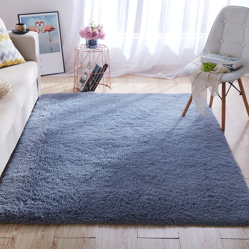 Multi-Color Home Area Rug Nordic Plain Rug Fluffy Machine Washable Stain Resistant Anti-Slip Backing Rug with Braided Trim