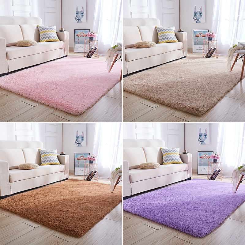 Multi-Color Home Area Rug Nordic Plain Rug Fluffy Machine Washable Stain Resistant Anti-Slip Backing Rug with Braided Trim