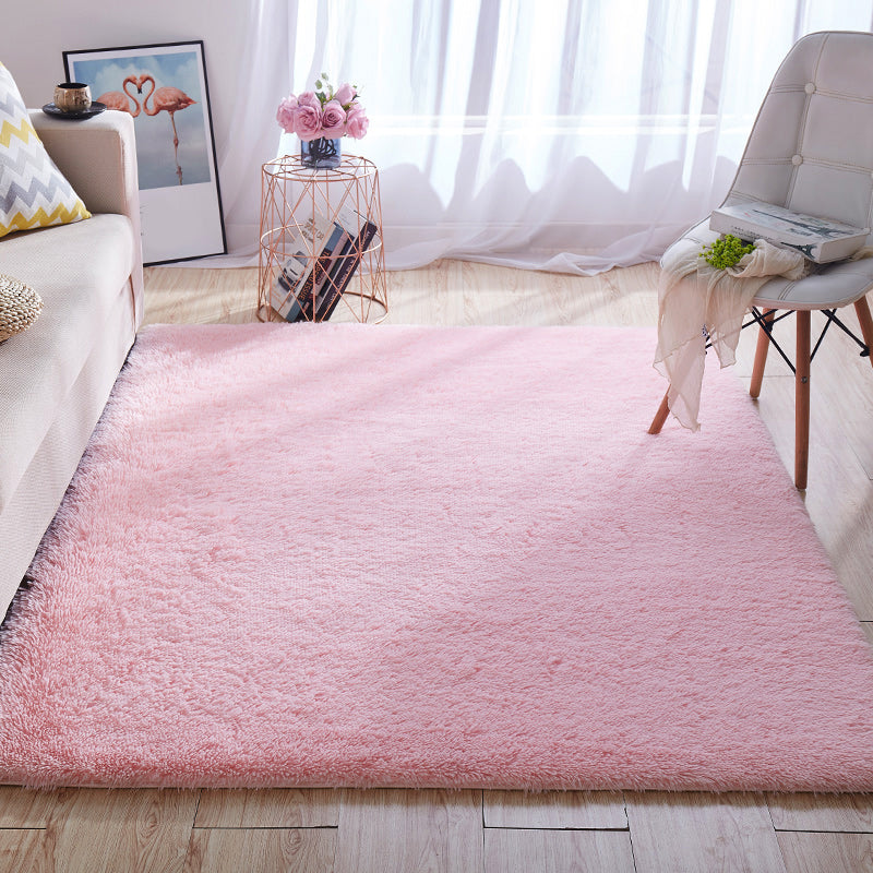 Multi-Color Home Area Rug Nordic Plain Rug Fluffy Machine Washable Stain Resistant Anti-Slip Backing Rug with Braided Trim