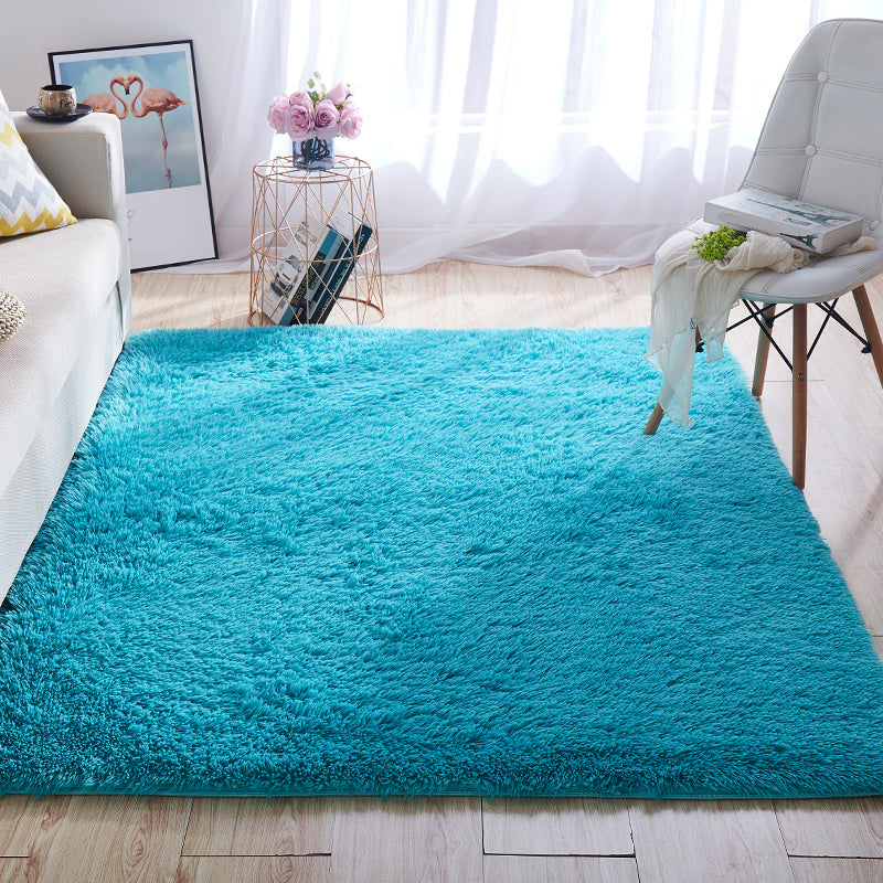 Multi-Color Home Area Rug Nordic Plain Rug Fluffy Machine Washable Stain Resistant Anti-Slip Backing Rug with Braided Trim
