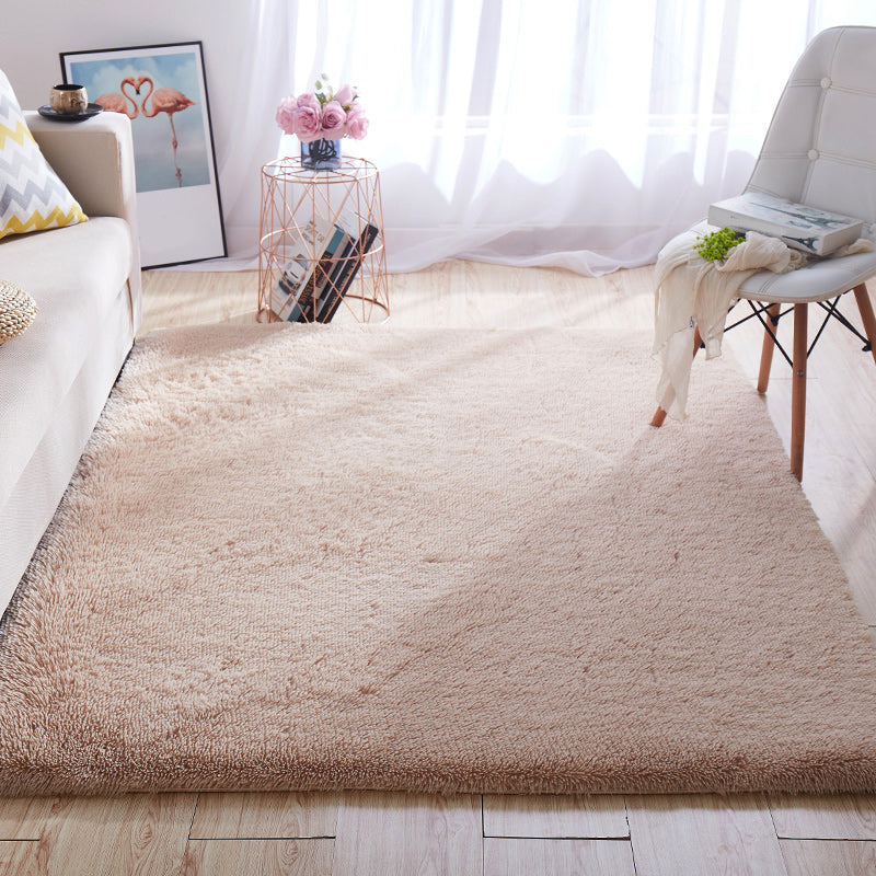 Multi-Color Home Area Rug Nordic Plain Rug Fluffy Machine Washable Stain Resistant Anti-Slip Backing Rug with Braided Trim