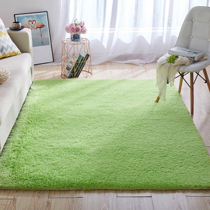 Multi-Color Home Area Rug Nordic Plain Rug Fluffy Machine Washable Stain Resistant Anti-Slip Backing Rug with Braided Trim