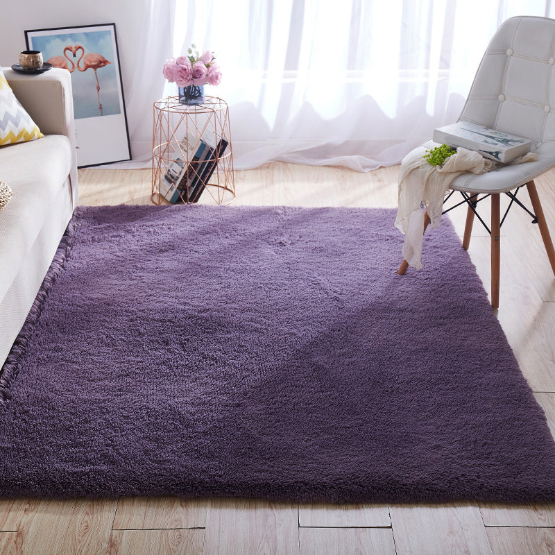 Multi-Color Home Area Rug Nordic Plain Rug Fluffy Machine Washable Stain Resistant Anti-Slip Backing Rug with Braided Trim