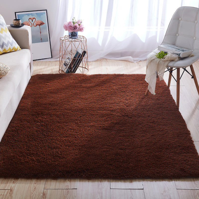 Multi-Color Home Area Rug Nordic Plain Rug Fluffy Machine Washable Stain Resistant Anti-Slip Backing Rug with Braided Trim
