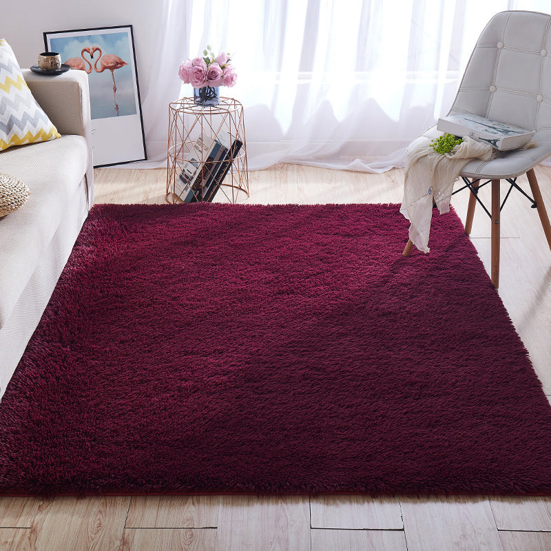 Multi-Color Home Area Rug Nordic Plain Rug Fluffy Machine Washable Stain Resistant Anti-Slip Backing Rug with Braided Trim