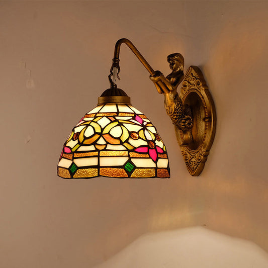 Frendorf | Dome Shade Floral Glas-in-lood Wandlamp Verlichtingsarmatuur Decoratieve Enkel Gouden Wandgemonteerde Lamp