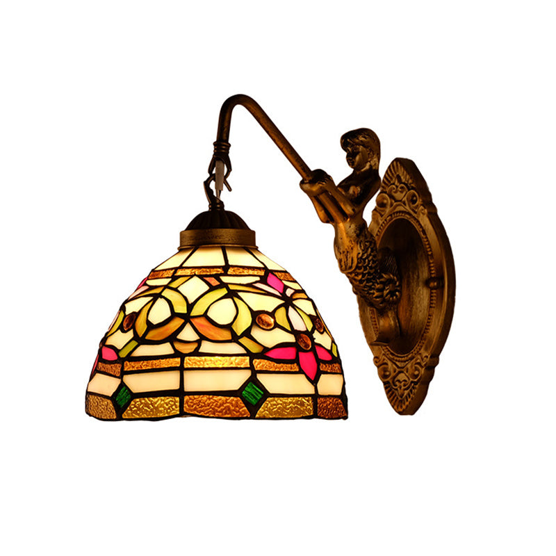 Frendorf | Dome Shade Floral Glas-in-lood Wandlamp Verlichtingsarmatuur Decoratieve Enkel Gouden Wandgemonteerde Lamp