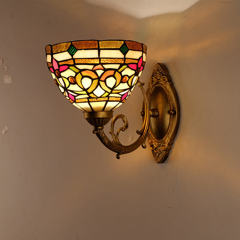 Frendorf | Dome Shade Floral Glas-in-lood Wandlamp Verlichtingsarmatuur Decoratieve Enkel Gouden Wandgemonteerde Lamp