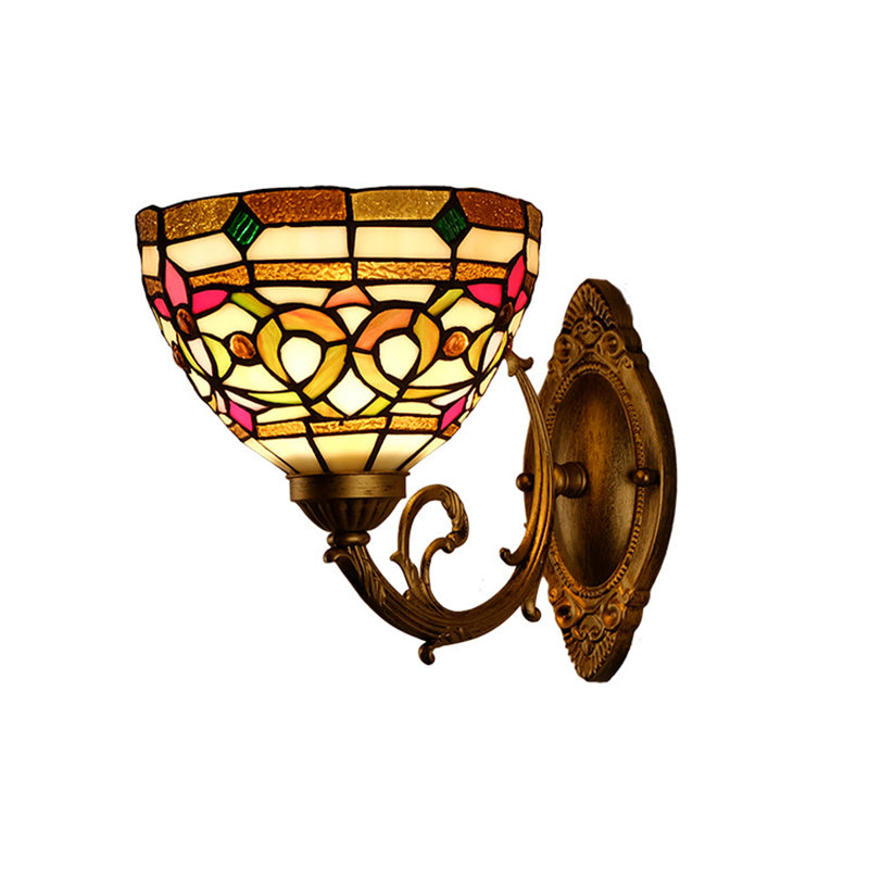 Frendorf | Dome Shade Floral Glas-in-lood Wandlamp Verlichtingsarmatuur Decoratieve Enkel Gouden Wandgemonteerde Lamp