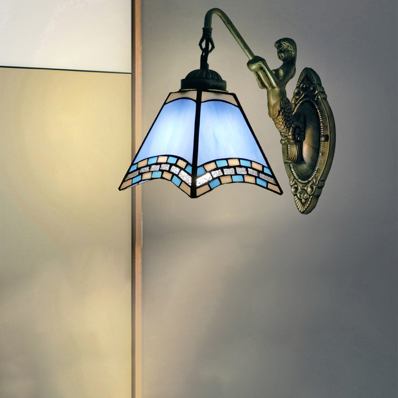 Frendorf | Mediterrane Getapte Wandlamp Gekleurd Kunstglas Vanity Verlichting voor Badkamer