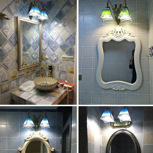 Frendorf | Mediterrane Getapte Wandlamp Gekleurd Kunstglas Vanity Verlichting voor Badkamer